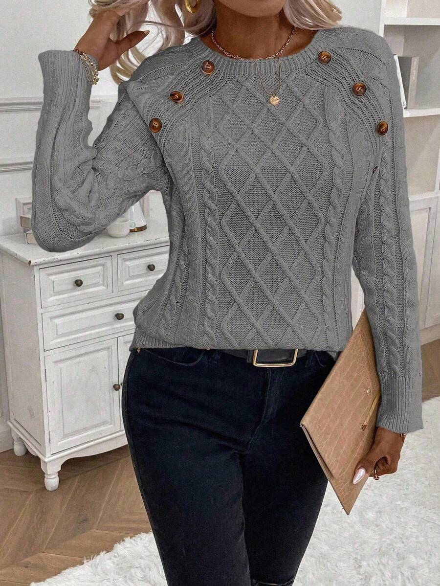 Catharina | Button-Detail Cable Knit Sweater