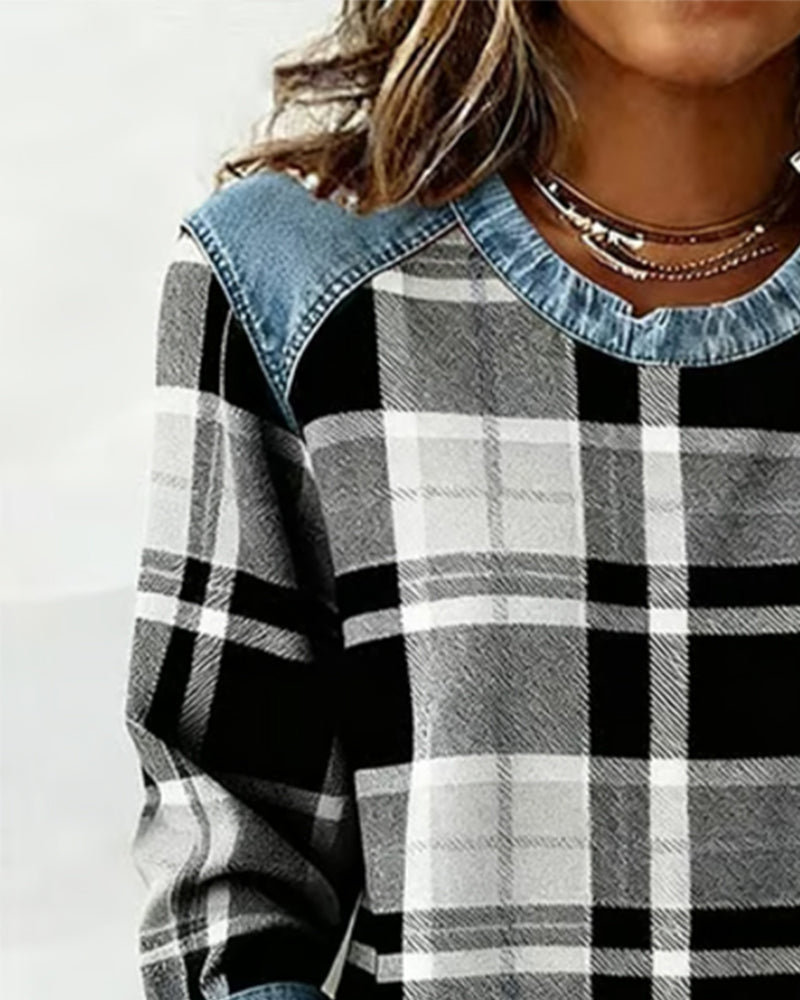 Jean | Sweatshirt with Checkered Patchwork