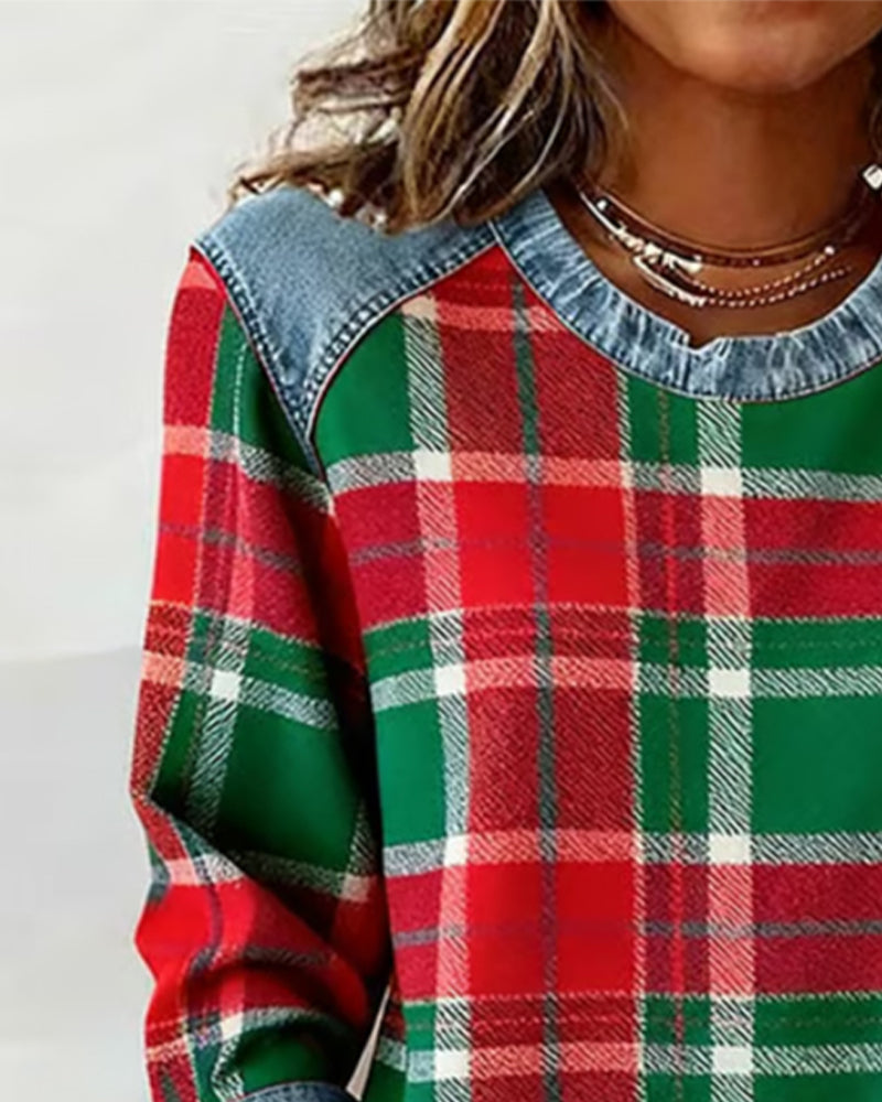 Jean | Sweatshirt with Checkered Patchwork