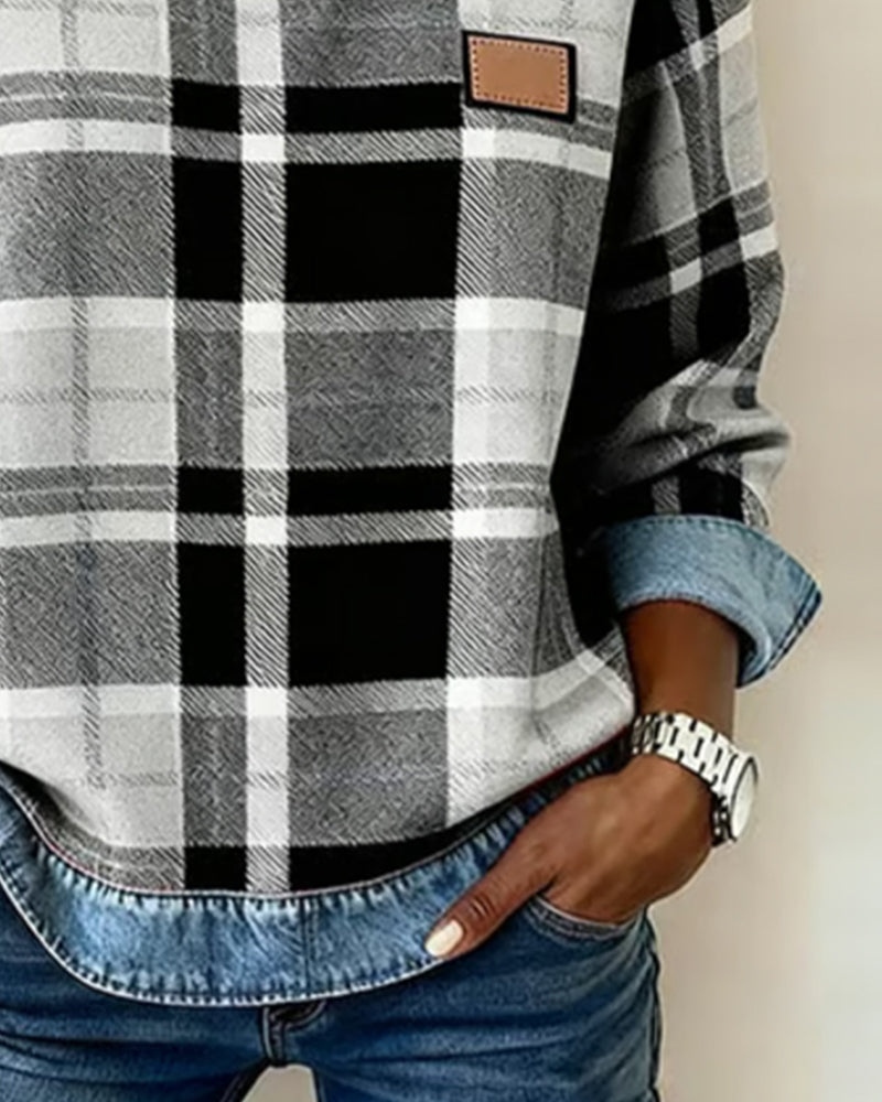 Jean | Sweatshirt with Checkered Patchwork