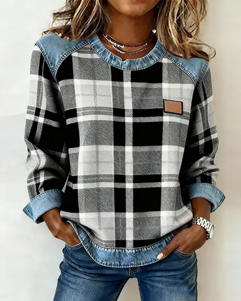 Jean | Sweatshirt with Checkered Patchwork