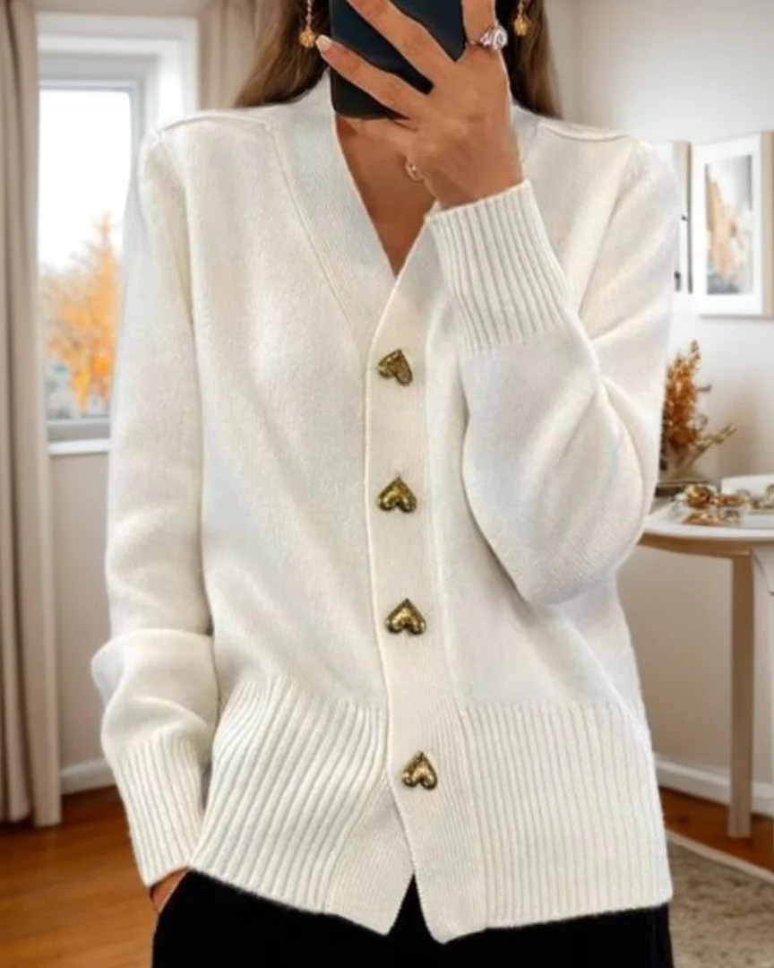 Charlene | Elegant Heart Button Cardigan