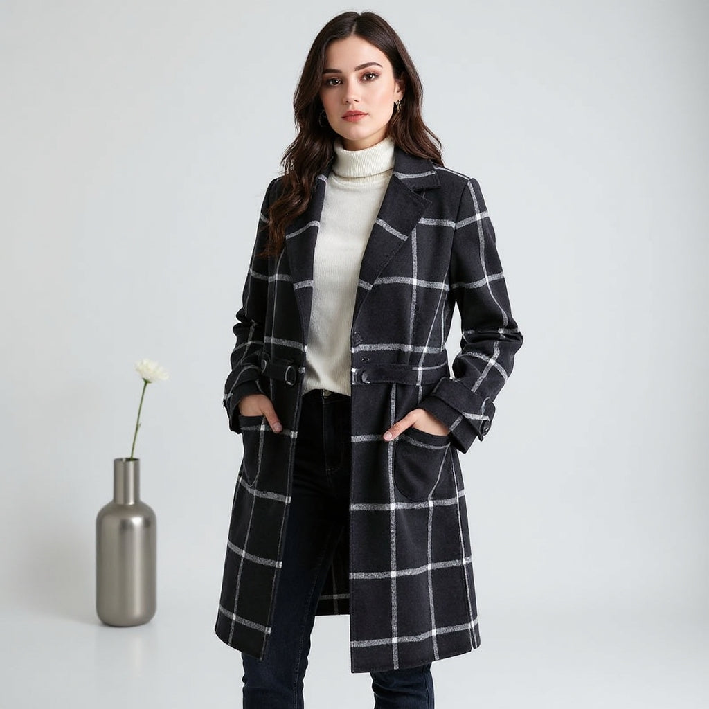 Elise | Retro Lapel Plaid Tweed Coat