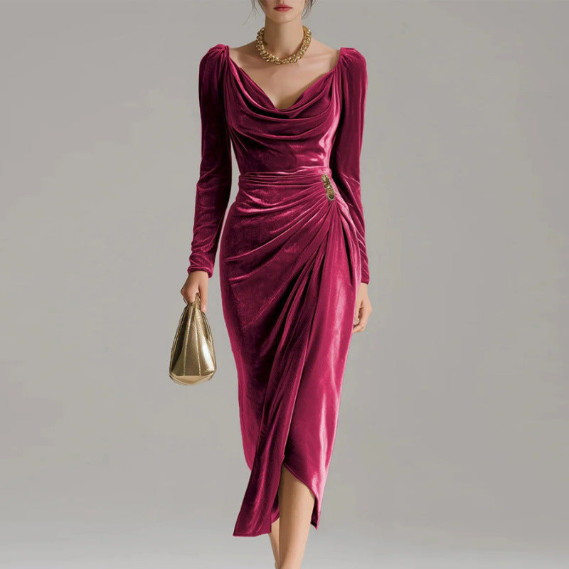 Elena | Figure-flattering, pleated velvet dress