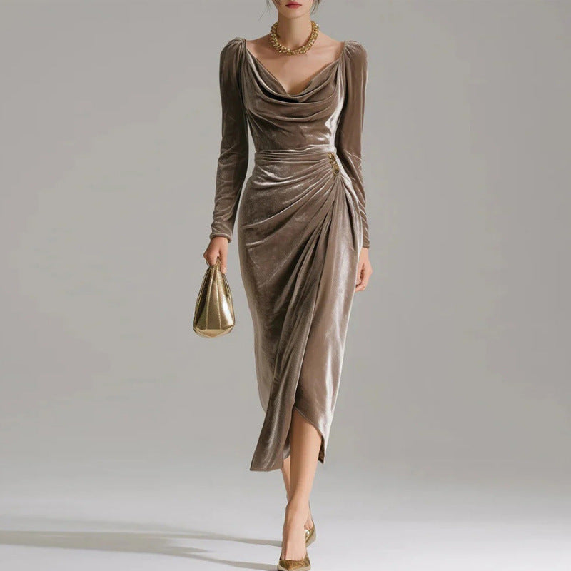 Elena | Figure-flattering, pleated velvet dress