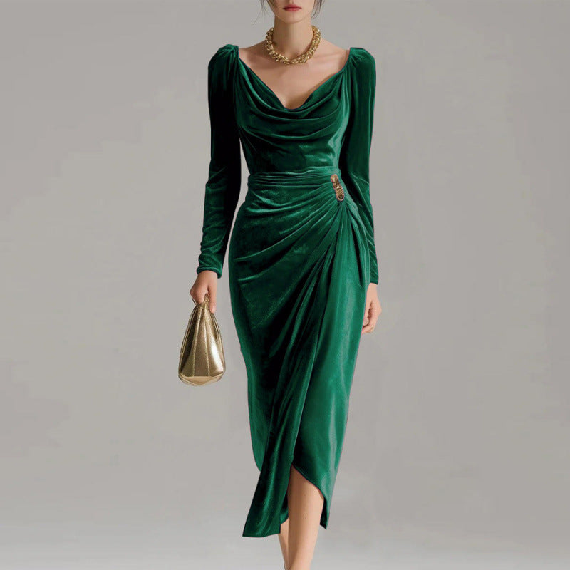 Elena | Figure-flattering, pleated velvet dress