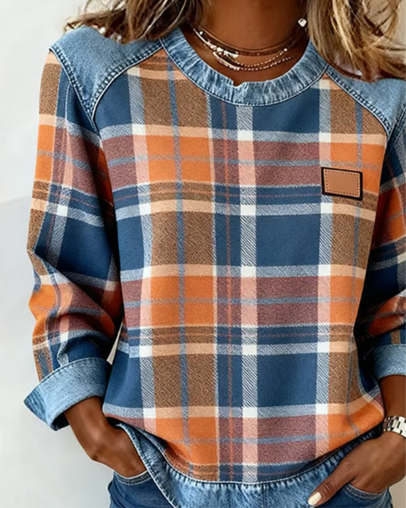 Jean | Sweatshirt with Checkered Patchwork
