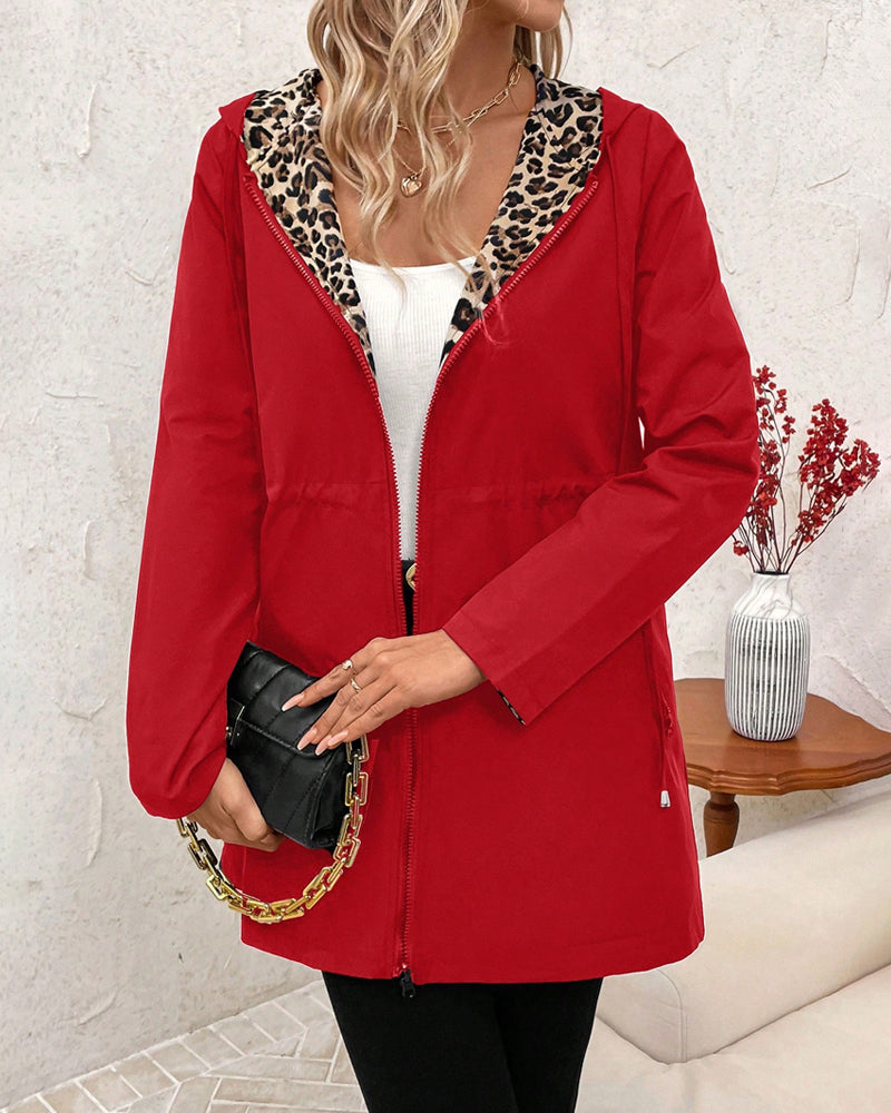 Joy | Reversible Hooded Coat with Leopard Print