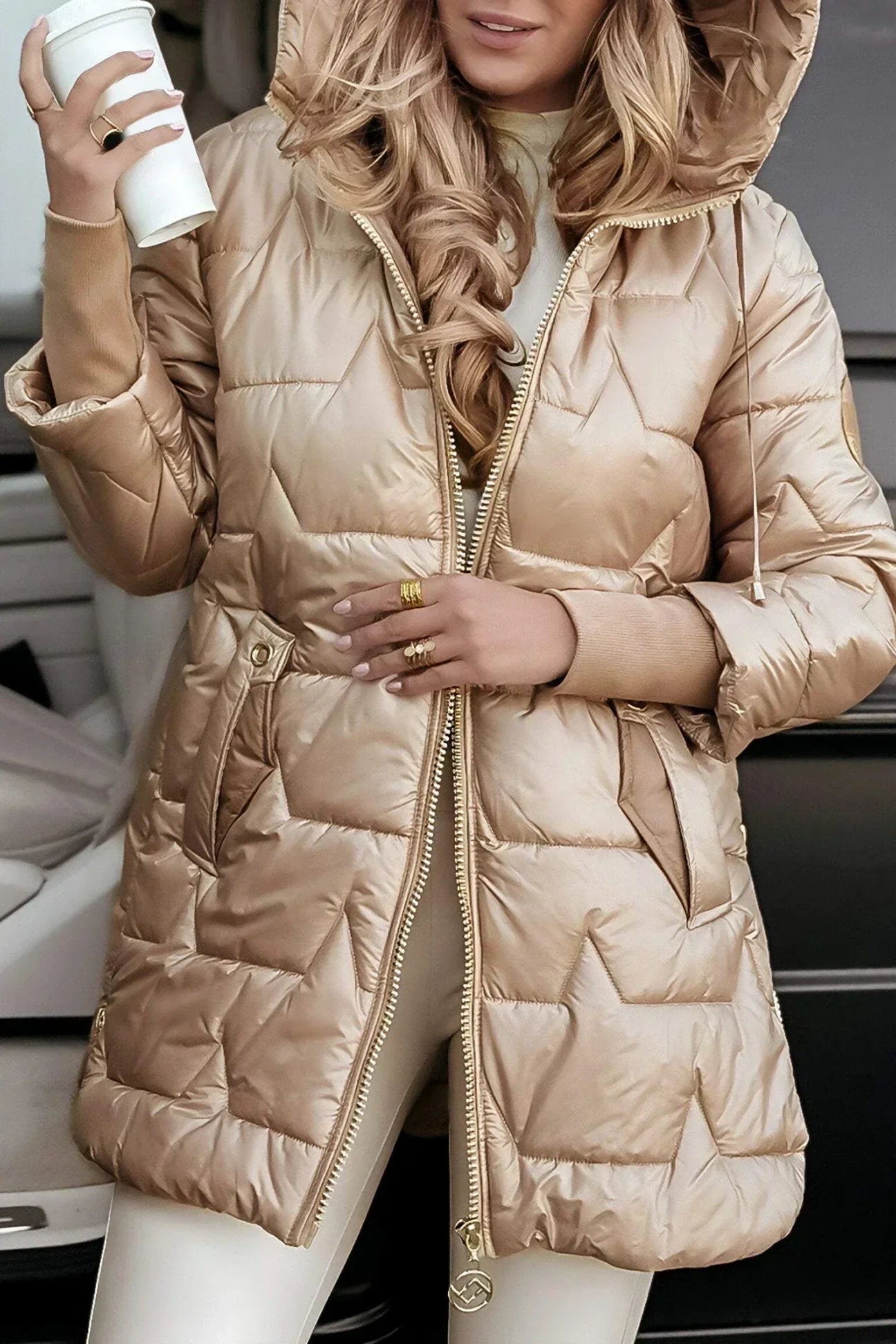 Blaire | Long Warm Quilted Jacket with a Generous Hood