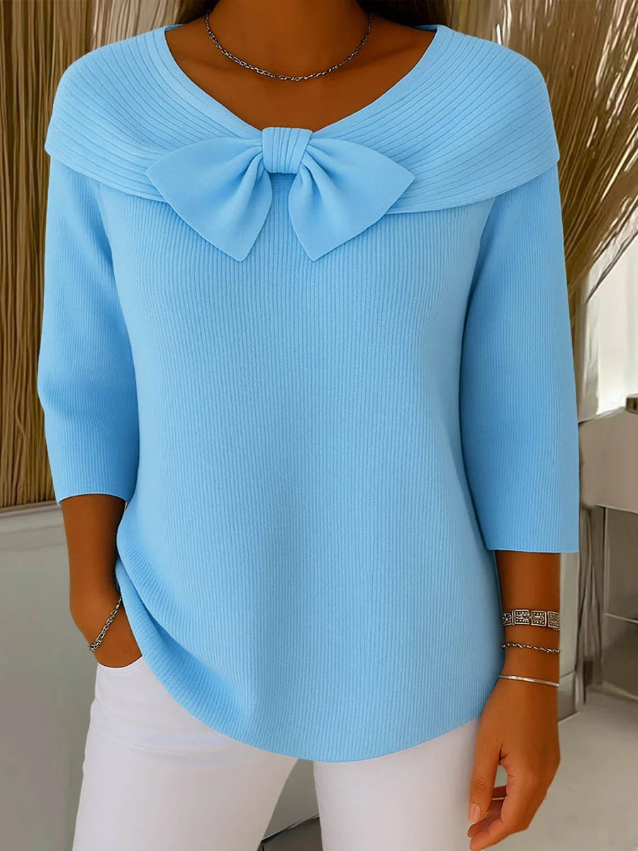Celeste | Women's-Sweater with Bow and Round Neckline