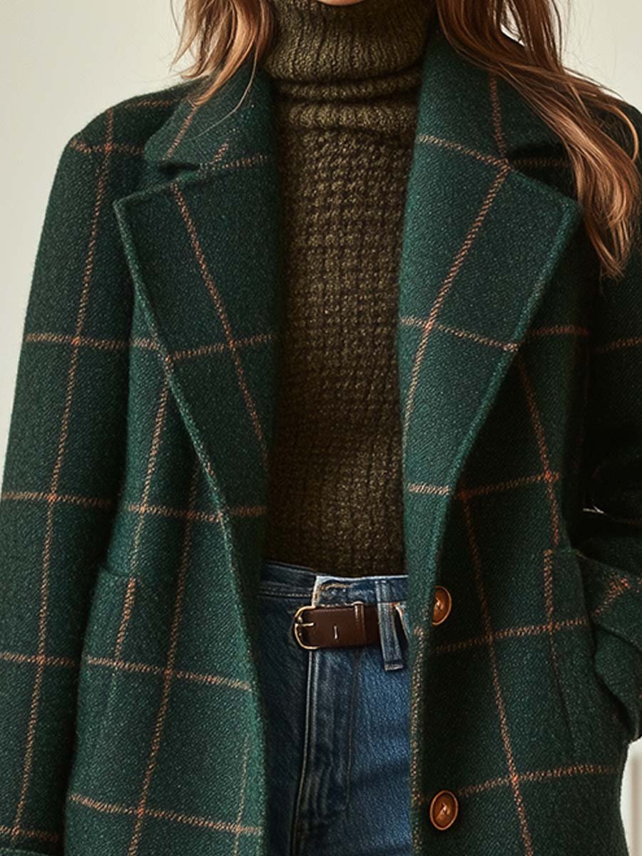 Elise | Retro Lapel Plaid Tweed Coat