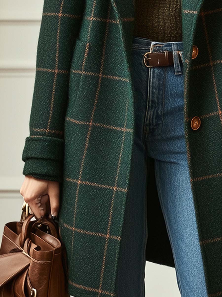 Elise | Retro Lapel Plaid Tweed Coat