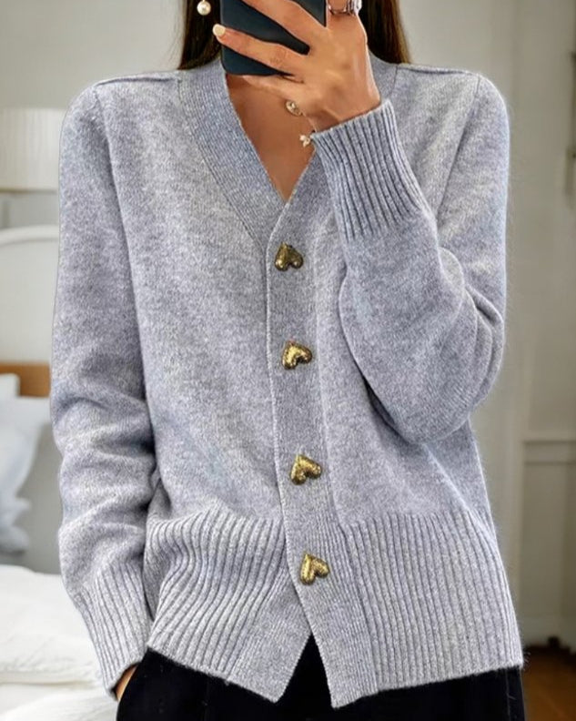 Charlene | Elegant Heart Button Cardigan